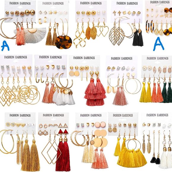 NONE Jewelry - New  Colorful Boho Earrings Set with Tassel Earrings,Acrylic Leaf Earrin